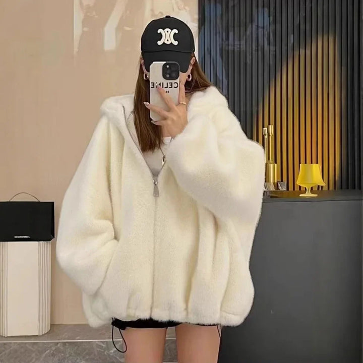 Felpa con cappuccio foderata in pile donna – Giacca casual oversize per l'autunno e l'inverno