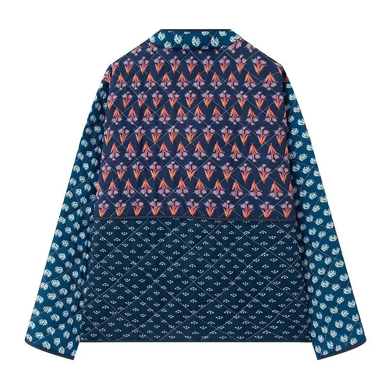 Giacca imbottita donna vintage patchwork floreale – Cappotto cotone con imbottitura, stile casual e warm streetwear