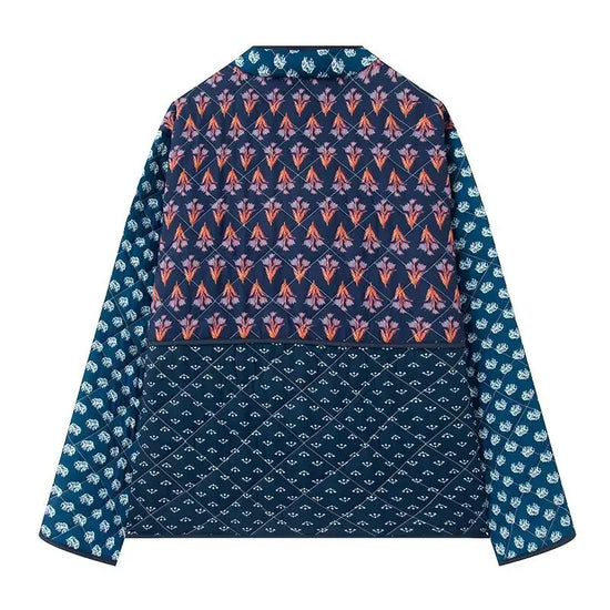 Giacca imbottita donna vintage patchwork floreale – Cappotto cotone con imbottitura, stile casual e warm streetwear