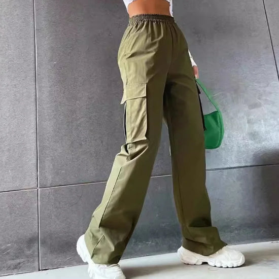 Pantaloni baggy jogger donna vita alta eleganti – pantaloni cargo straight chic oversize con vita elastica