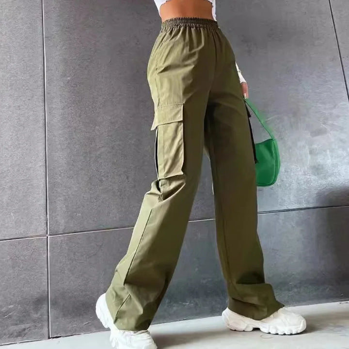 Pantaloni baggy jogger donna vita alta eleganti – pantaloni cargo straight chic oversize con vita elastica