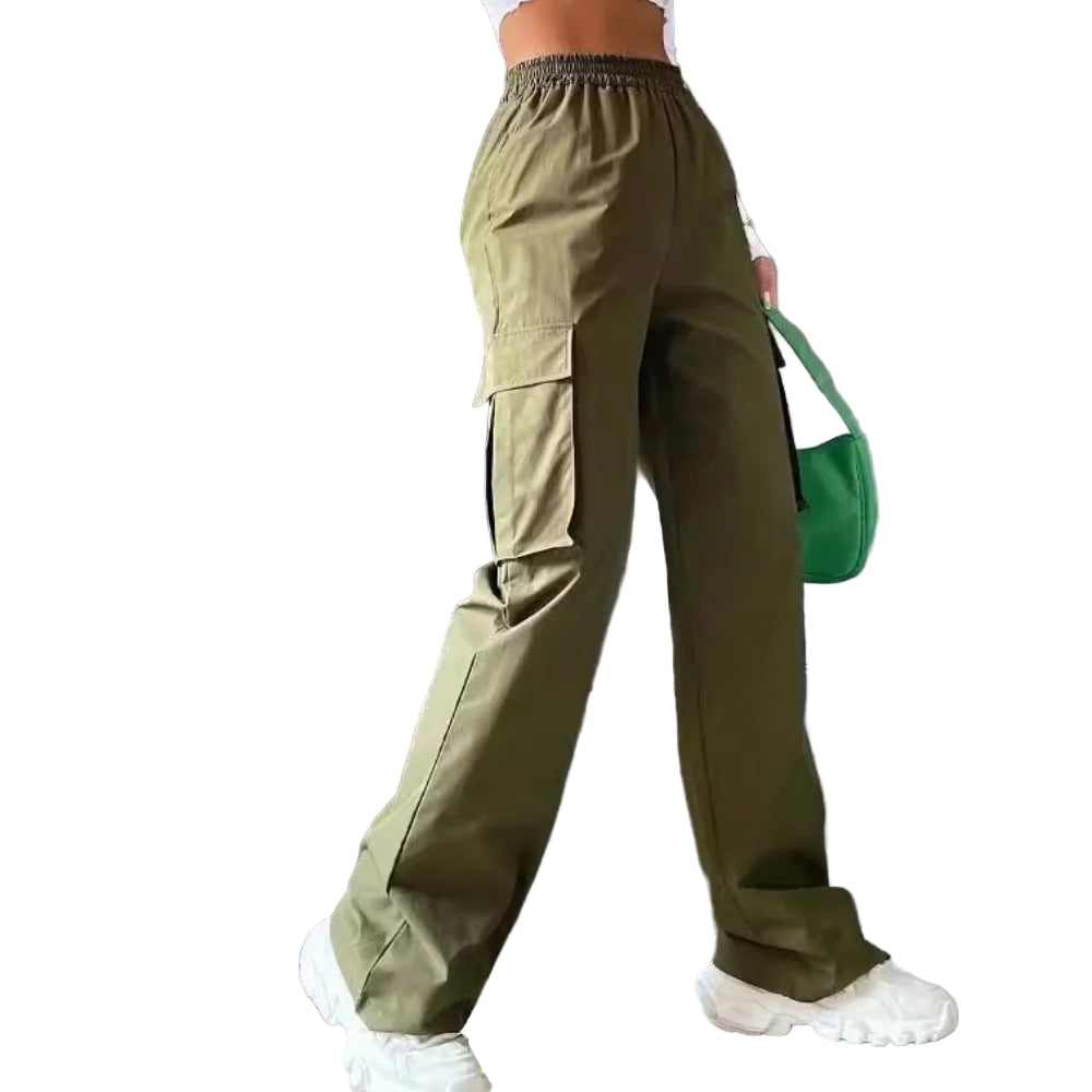 Pantaloni baggy jogger donna vita alta eleganti – pantaloni cargo straight chic oversize con vita elastica