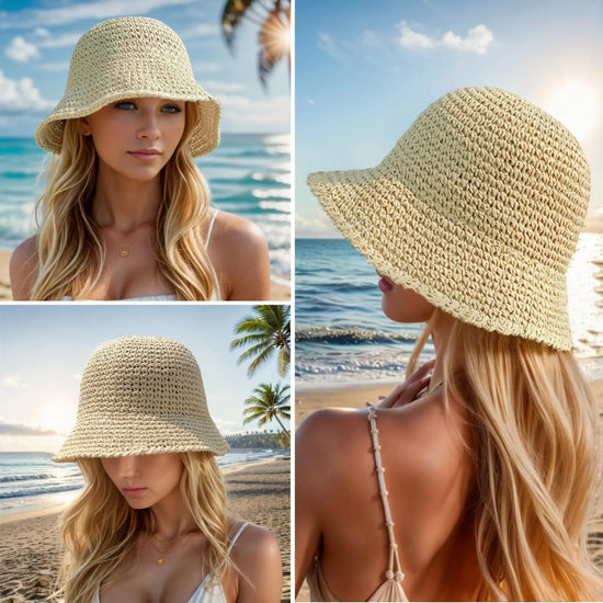 Cappello Estivo Donna in Paglia Khaki Beige o Rosa – Protezione UV e Stile Casual per la Spiaggia