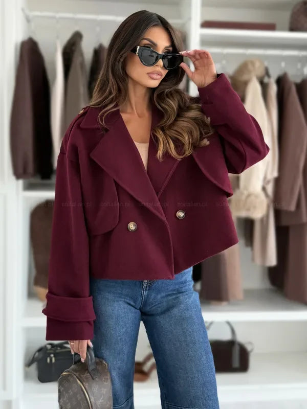 Mini coat in lana donna 2025 – Giacca corta con collo da tailleur, versatile ed elegante per l’autunno/inverno