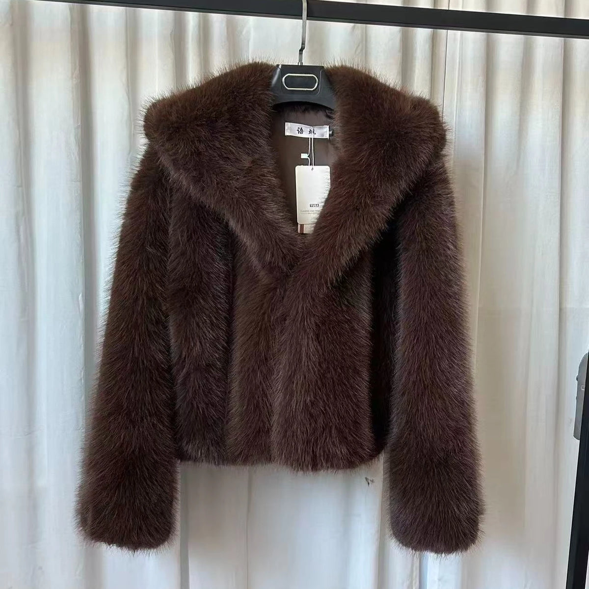Pelliccia sintetica donna marrone con cappuccio