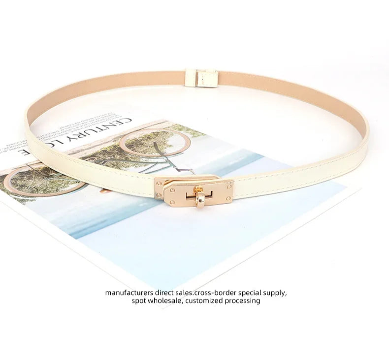 Cintura sottile donna in ecopelle con fibbia in metallo – Skinny waist belt regolabile elegante