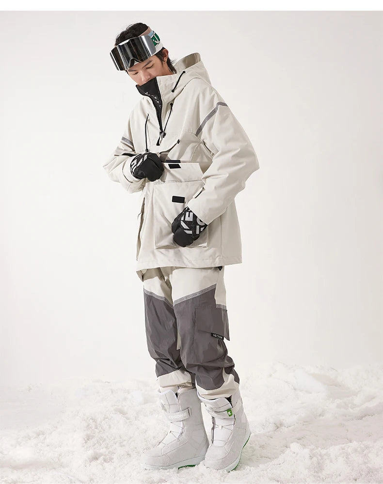 Tuta da sci unisex con cappuccio e dettagli riflettenti – giacca imbottita, impermeabile e termica per sport invernali