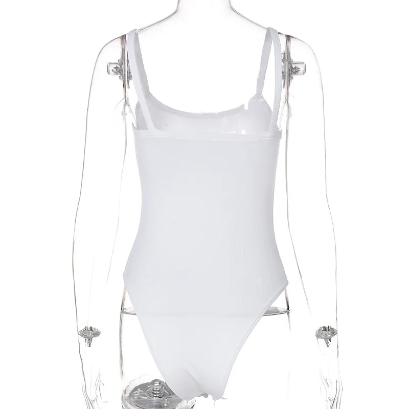 Bodysuit bianco body con senza spalline – aderente sexy da donna