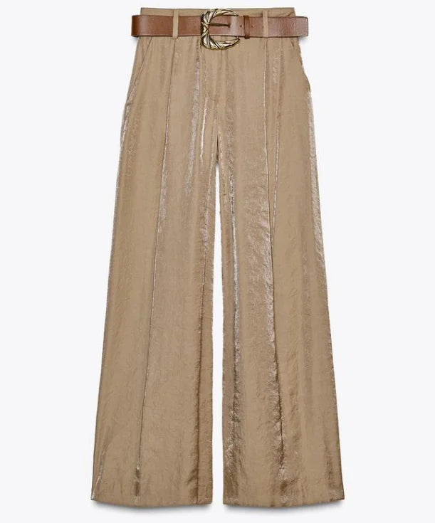 Completo donne 2025 – Pantaloni vita alta largo + body + top in coordinato con cintura inclusa