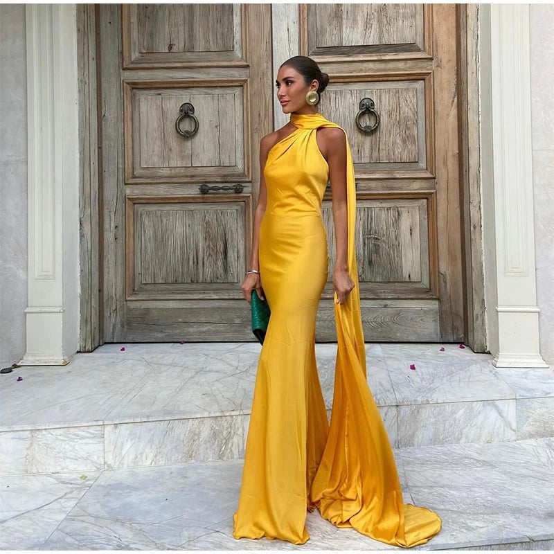 Abito da sera in raso con fiocco per donna – abito elegante schiena scoperta