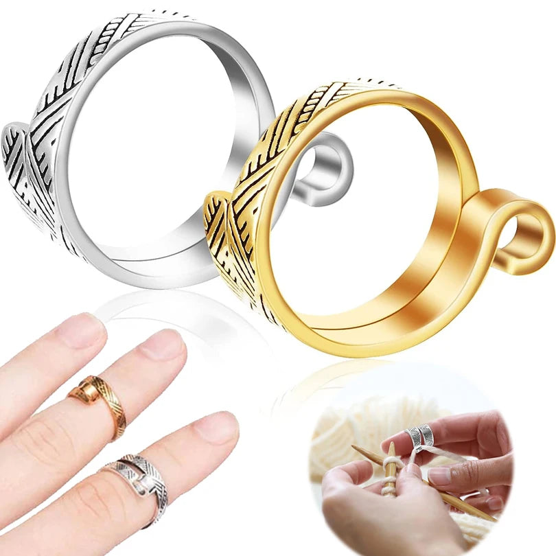 Anello regolabile guida filo per uncinetto/ maglia ‒ knitting loop finger ring aperto, strumento per mantenere tensione filo