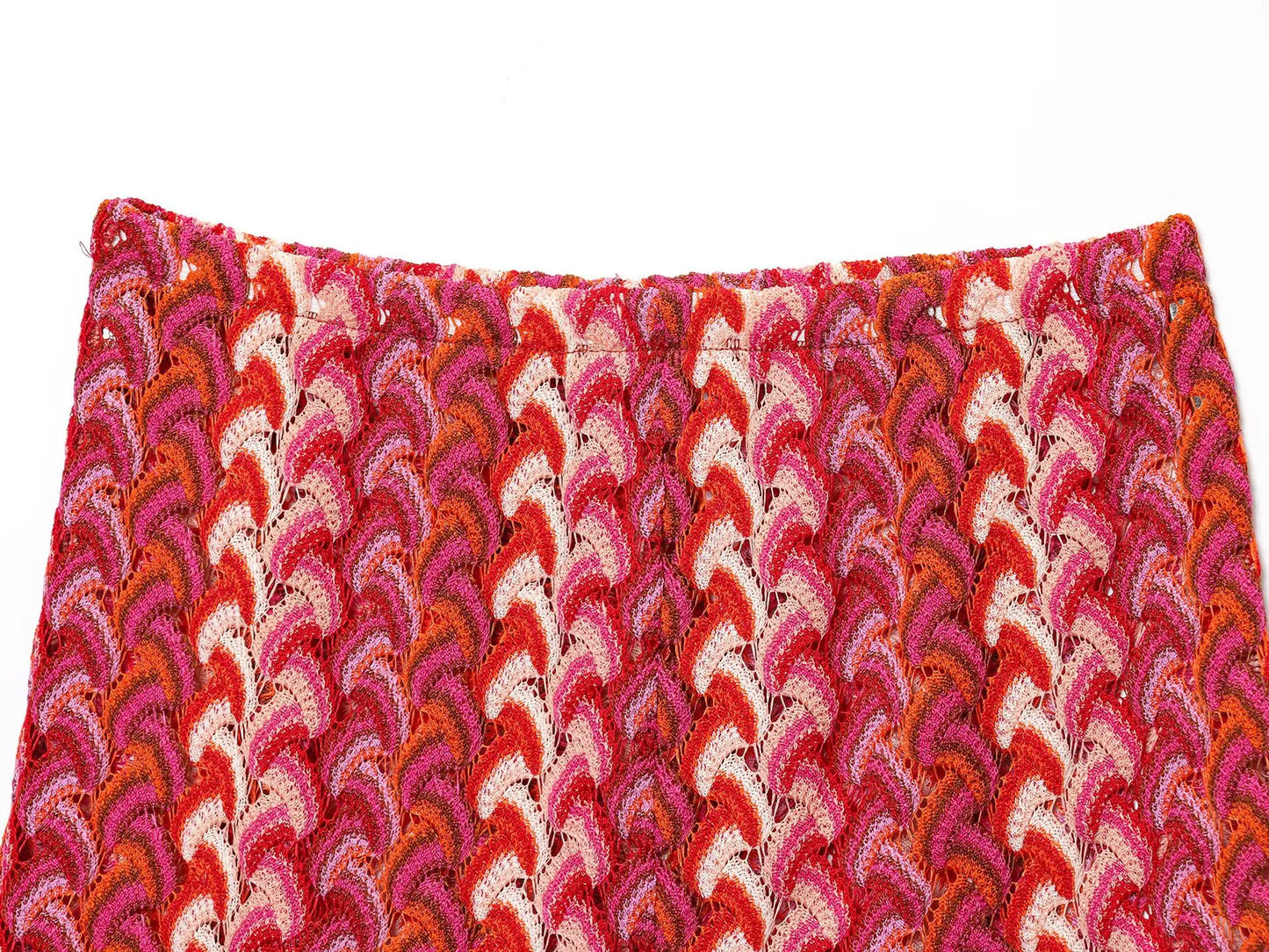 Coordinato donna in maglia crochet – top corto girocollo e pantaloni dritti vita alta
