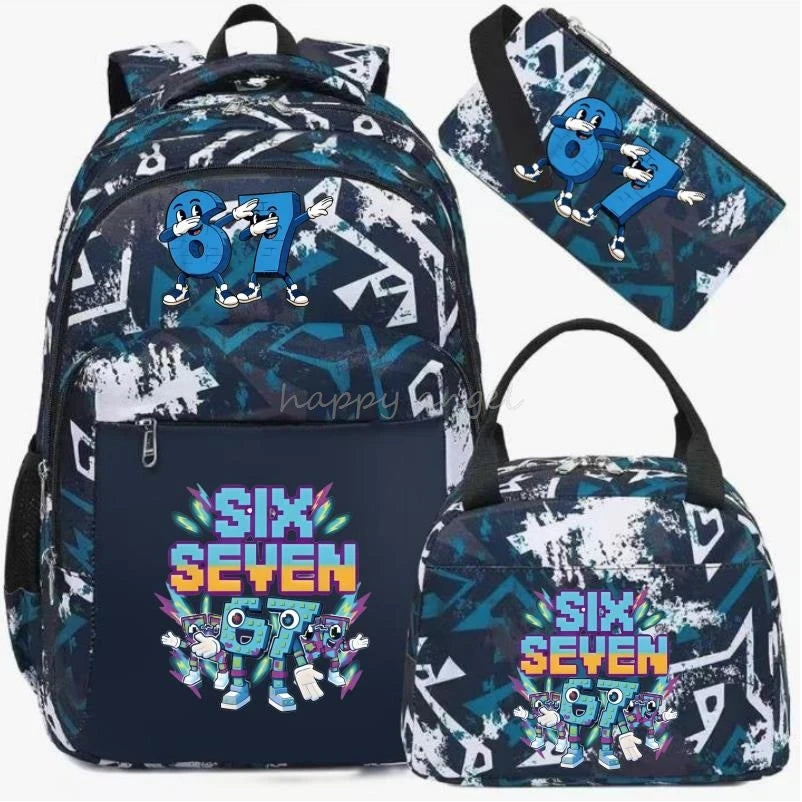 67 Six Seven Print 3Pcs/set Camouflage Backpack With Lunch Bag Steal A BrainRot Boy Student Teens Rucksack Girl Casual SchoolBag
