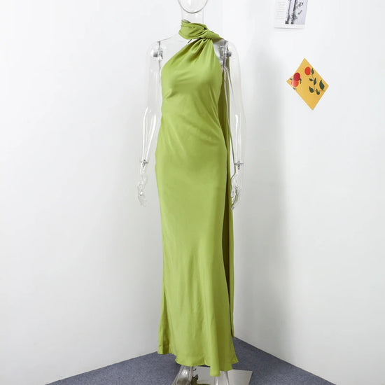 Abito da sera in raso con fiocco per donna – abito elegante schiena scoperta