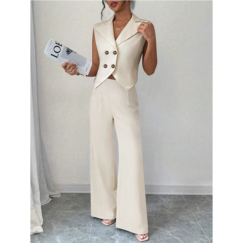 Completo donna 2 pezzi 2025 – top smanicato e pantaloni wide-leg a vita alta, elegante e casual