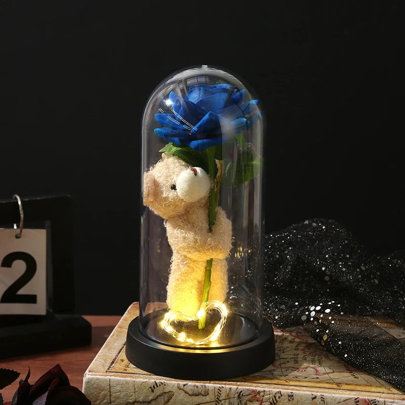 Rosa Eterna in Vetro con Luce – Fiore Romantico Regalo San Valentino