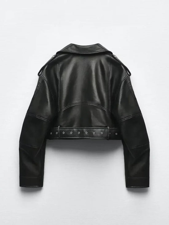 Giacca oversize in ecopelle da donna con cintura – bomber biker vintage streetwear