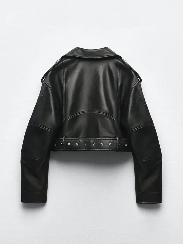 Giacca oversize in ecopelle da donna con cintura – bomber biker vintage streetwear