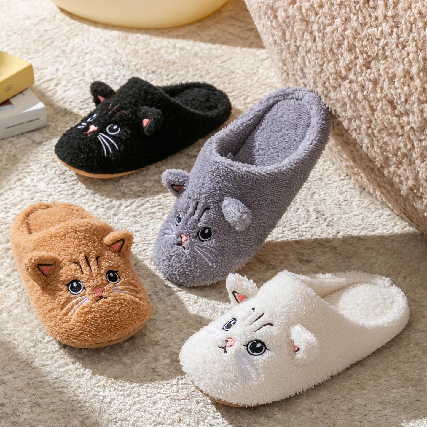 Pantofole Peluche Gatto Unisex per Casa, Invernali, Antiscivolo, Morbide e Calde