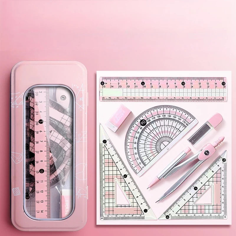 Ruler 8-piece Set Student-specific Compass Measuring Angle Ruler Triangle Ruler Ruler Full Set of Ruler Stationery Gift Package