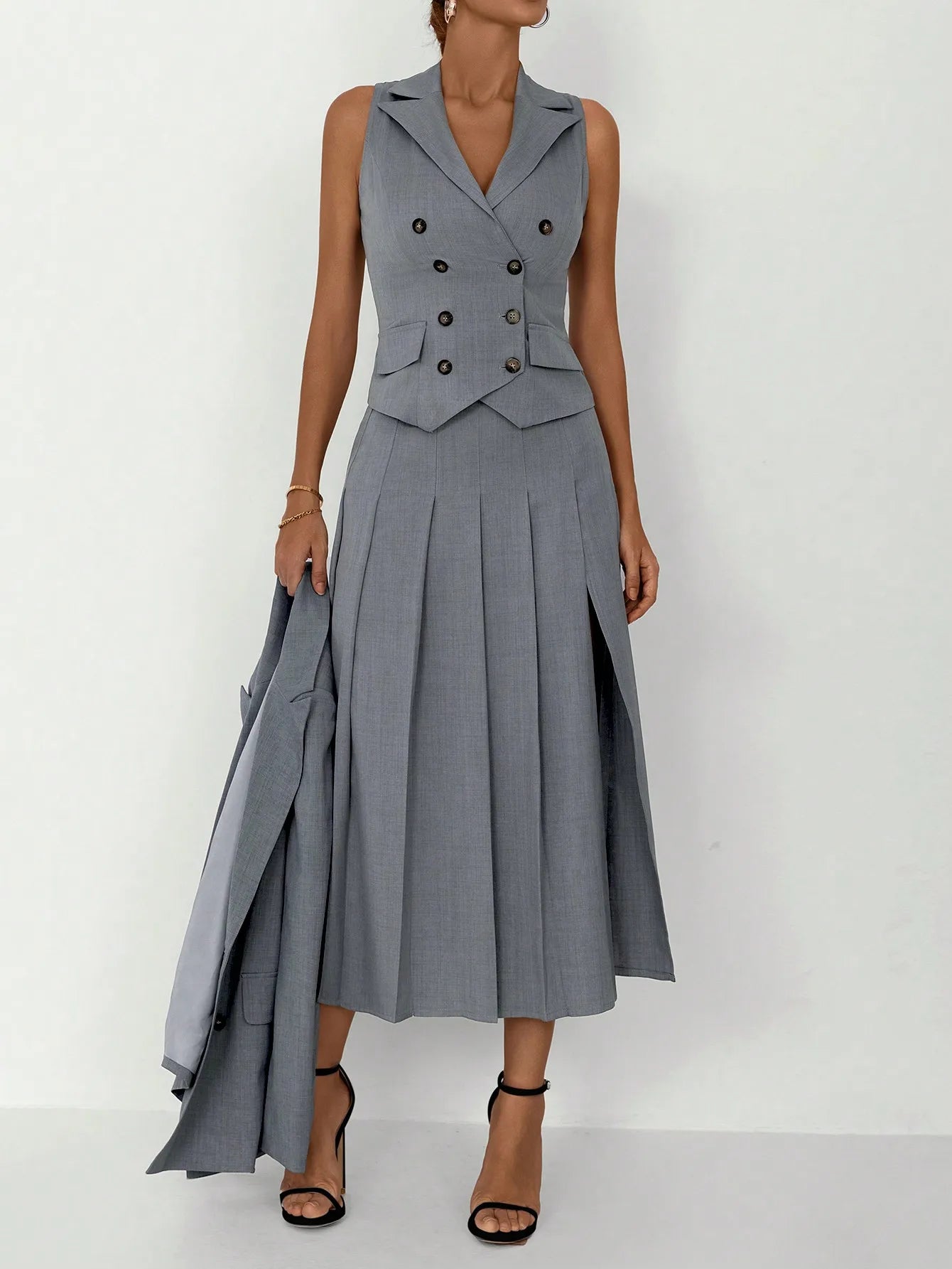 Completo Donna Elegante 3 Pezzi Blazer Gilet e Gonna – Set Business Ufficio Chic