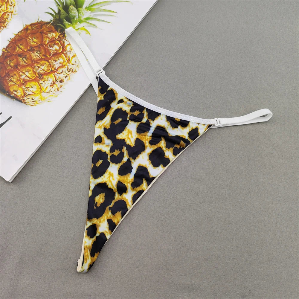 Perizoma sexy a due strati in cotone con schiena a T, da donna, a vita bassa, con stampa zebra/serpente/leopardo, senza cuciture