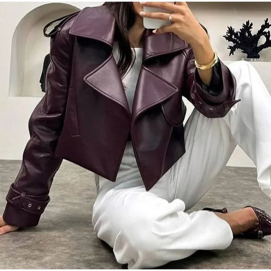 Giacca bomber donna marrone vintage con collo a rever, cintura e zip ‒ outerwear street chic autunno/inverno 2025