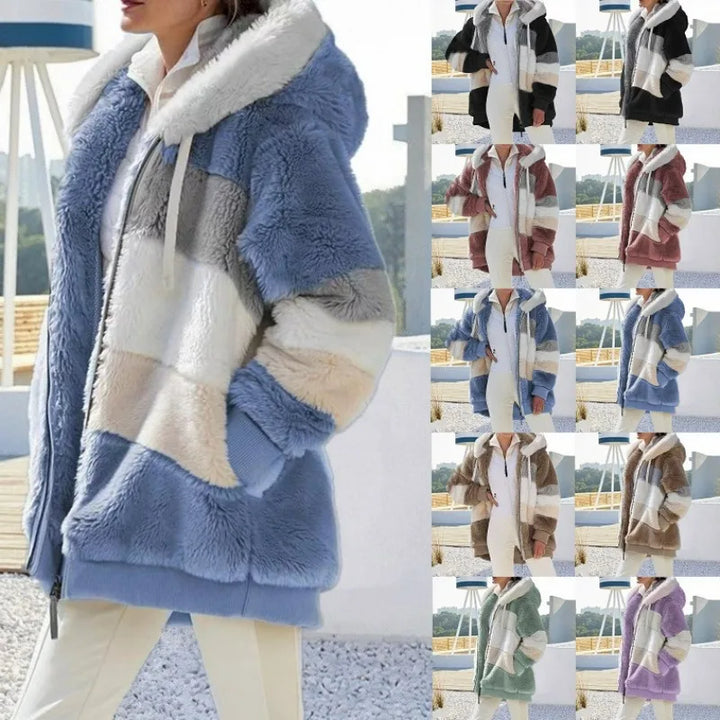 Oversized plush jacket donna con cappuccio – streetwear caldo e comodo per autunno/inverno 2025