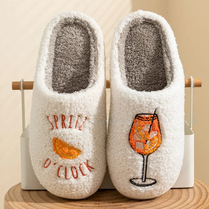 Ciabatte da casa donna 2025 – morbide, con motivo “è l'ora dello spritz”, solette in cotone e suola antiscivolo