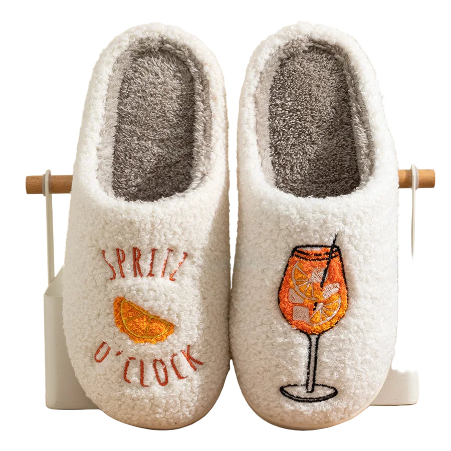 Pantofole da donna Inverno Simpatiche – morbide, con motivo “è l'ora dello spritz”, solette in cotone e suola antiscivolo