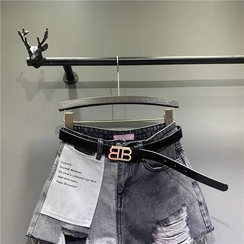 Denim shorts donna estate 2025 bicolore – vita alta, gamba larga, grafica e strappi – look urbano e trendy