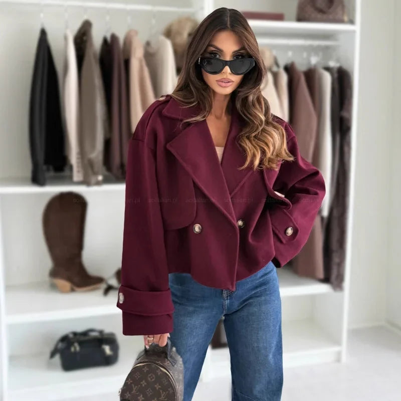 Mini coat in lana donna 2025 – Giacca corta con collo da tailleur, versatile ed elegante per l’autunno/inverno