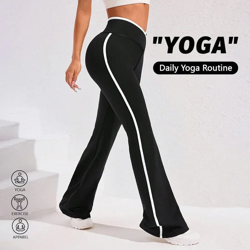 Pantaloni high waist yoga donna 2025 – Wide-leg / bell bottom a righe che valorizzano i fianchi, leggings sportivi comodi