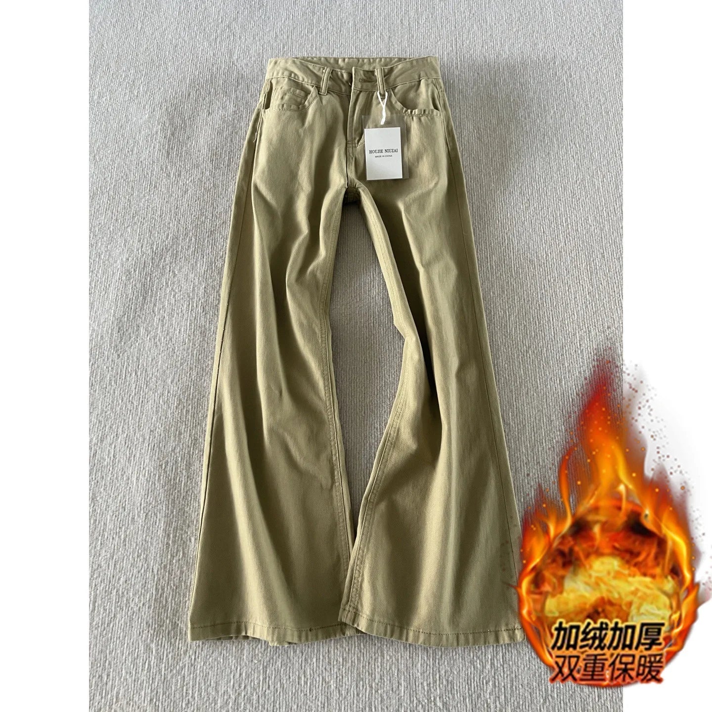 Jeans khaki a vita bassa da donna – stile retrò americano, gamba larga, lunghezza completa, micro flare, taglie comode, casual e confortevoli