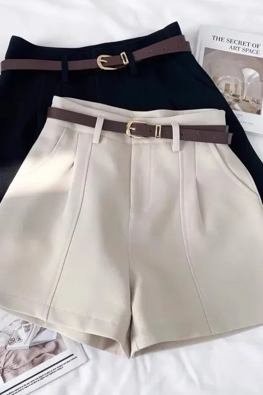 Pantaloncini donna vita alta stile coreano – gamba larga A‑line in cotone 2025