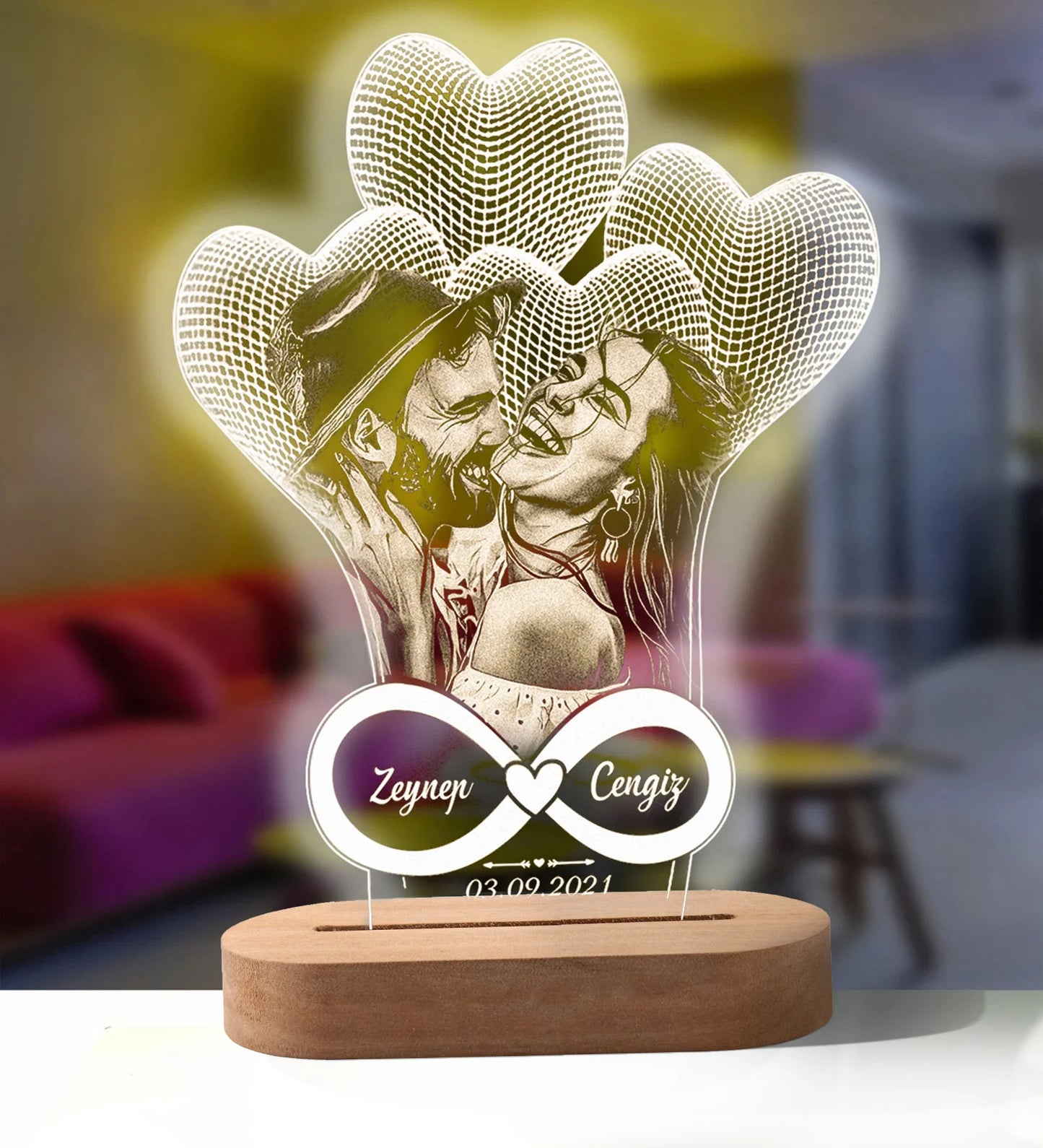 Lampada LED 3D Personalizzata con Foto, Nome e Data – Regalo Romantico per Coppie