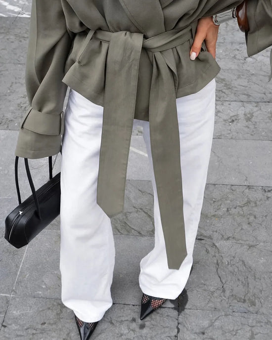 Trench coat corto con lacci per donna – Giacca a maniche lunghe, colletto a revers, abbottonatura singola, stile casual elegante per la primavera/autunno 2025