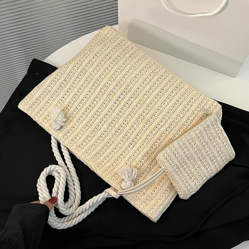 Borsa Tote Donna in Paglia Grande Capacità – Stile Boho Estivo