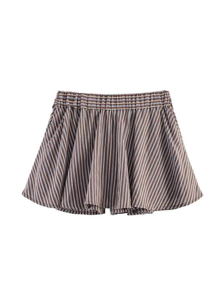 Shorts Donna a Righe Vita Alta – Pantaloncini Loose Estivi