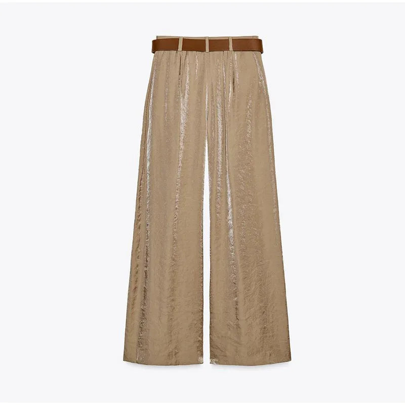 Completo donne 2025 – Pantaloni vita alta largo + body + top in coordinato con cintura inclusa