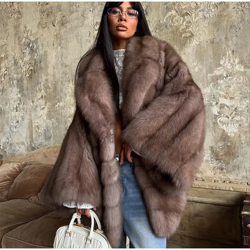 Cappotto lungo in pelliccia sintetica con colletto a revers – giacca maxi donna calda e lussuosa per l'inverno 2025