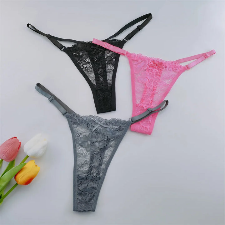 Set 3 Perizomi in Pizzo Trasparente Donna– Sexy Regolabile