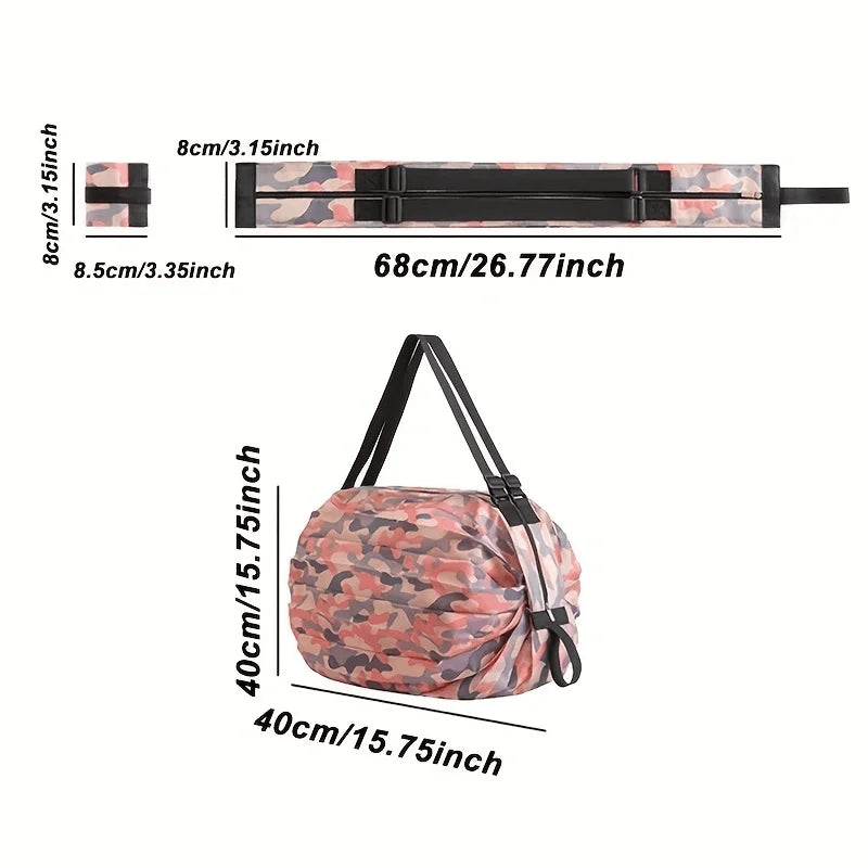 Shopper pieghevole grande capacità in nylon camouflage – Borsa da viaggio riutilizzabile leggera