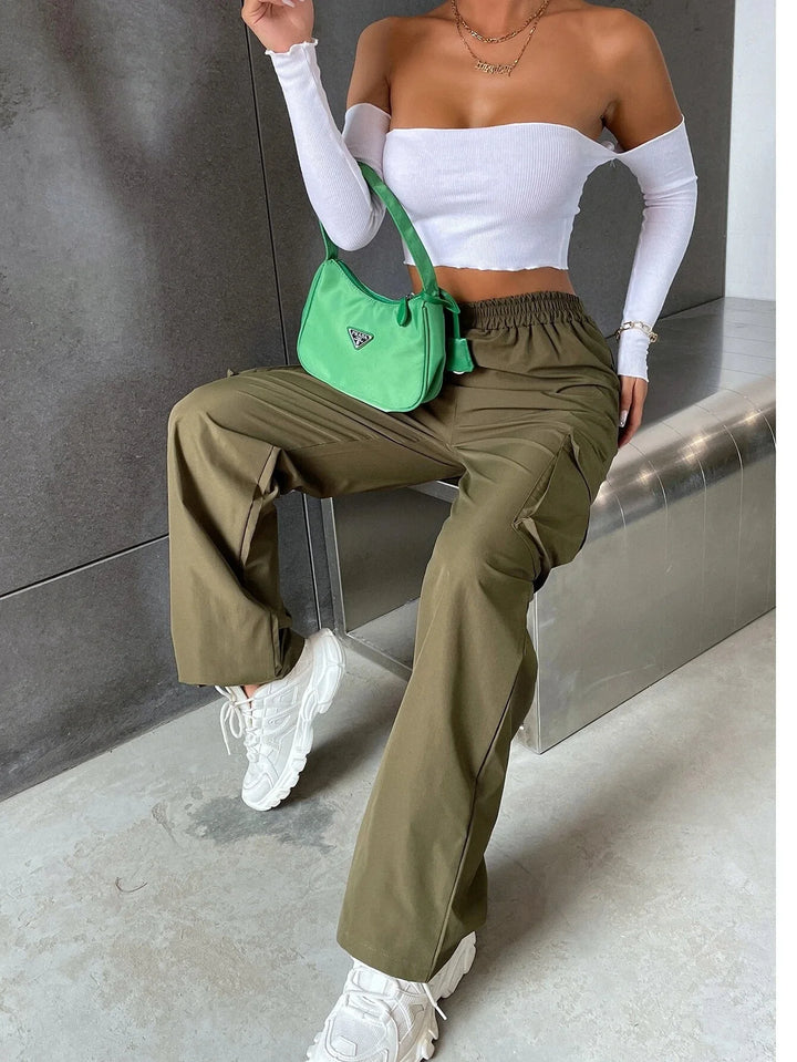 Pantaloni baggy jogger donna vita alta eleganti – pantaloni cargo straight chic oversize con vita elastica