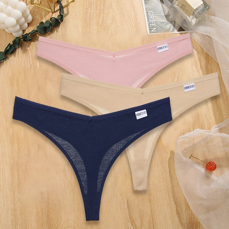 Set 3 pezzi perizomi donna G-string in cotone waffle a vita bassa – underwear sexy comfort quotidiano