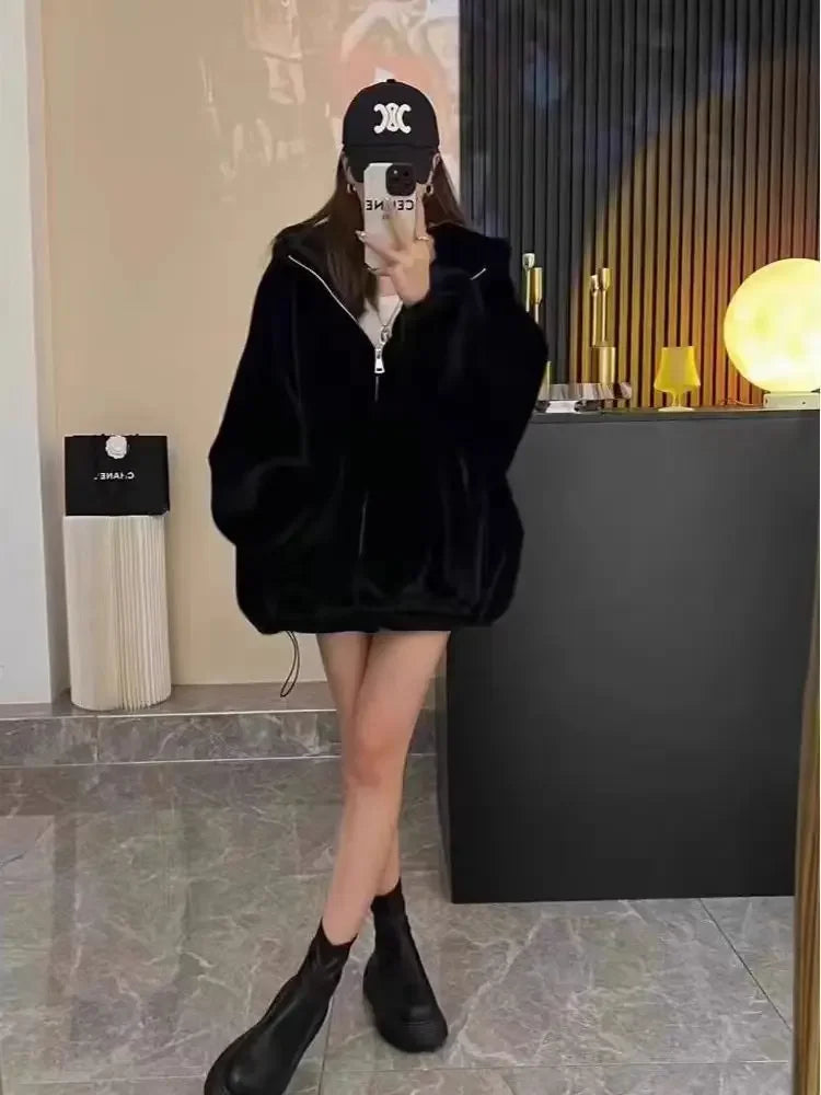 Felpa con cappuccio foderata in pile donna – Giacca casual oversize per l'autunno e l'inverno