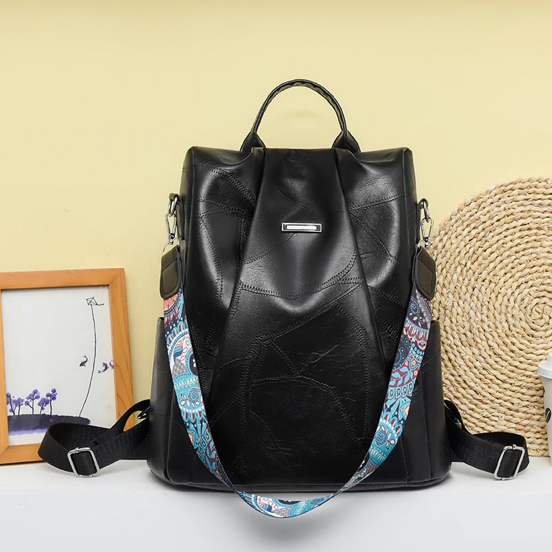 Zaino donna in pelle sintetica PU grande capacità – backpack anti-furto retrò per scuola, viaggio e uso quotidiano