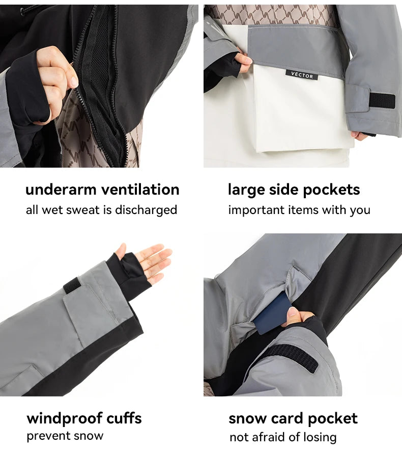 Tuta da sci unisex con cappuccio e dettagli riflettenti – giacca imbottita, impermeabile e termica per sport invernali