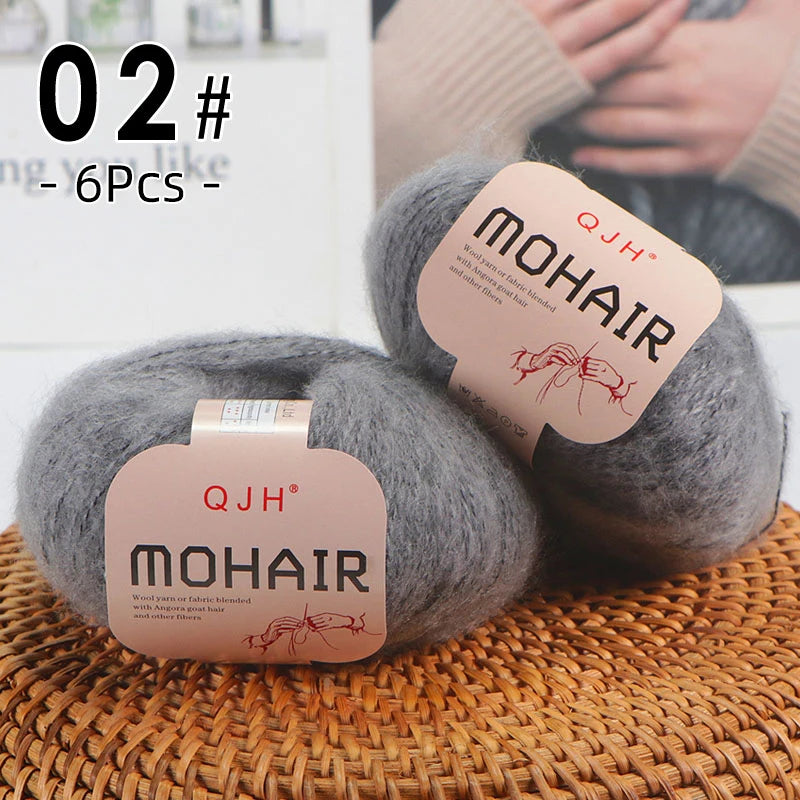 Set 6 gomitoli filato mohair morbido – lana angora effetto fluffy per maglioni, sciarpe, shawl fai-da-te