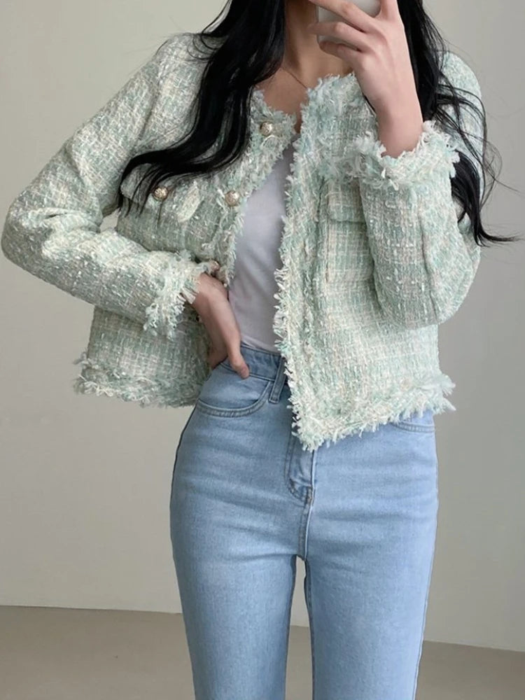 Cardigan Corto Donna Stile Coreano con Collo Tondo e Design Aperto – Giacca Imbottito